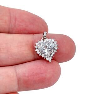 Vintage Cubic Zirconia Heart Pendant | Sterling Silver 925 | Gift For Her